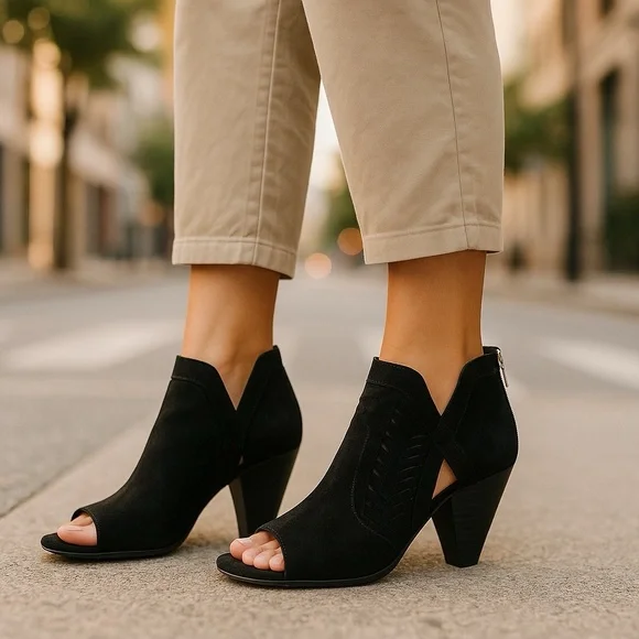 💕VINTAGE💕 Vince Camuto Black Ankle Booties with Geometric Heel - Picture 1 of 7